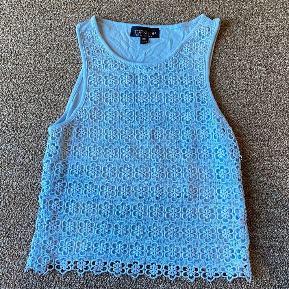 Topshop blue flower crochet tank size 2